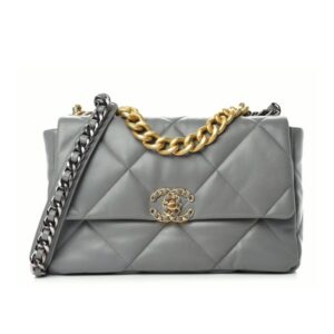 Chanel 19 Flap Bag Shiny Gold And Silver Tone Light Grey 26Cm