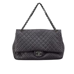 CHANEL XXL AIRLINE CLASSIC TRAVEL FLAP BAG CAVIAR LEATHER BLACK SILVER HARDWARE 46CM