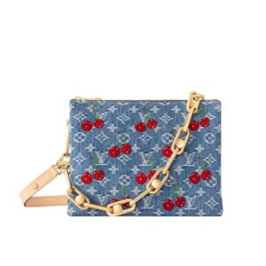 Louis Vuitton X Takashi Murakami PM Coussin Bag Denim Monogram Cherry Blue 26Cm M14978