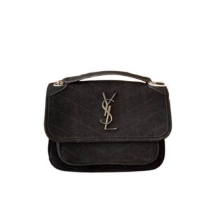 Saint Laurent Niki Medium Quilted Suede Shoulder Bag Black 22Cm