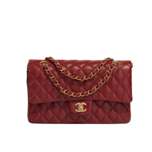 Chanel Medium Classic Double Flap Burgundy Gold Hardware 25Cm