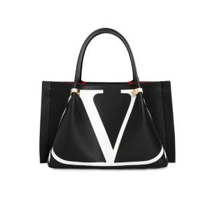 VALENTINO GARAVANI VLOGO ESCAPE CALF  TOTE BAG IN BLACK 38CM