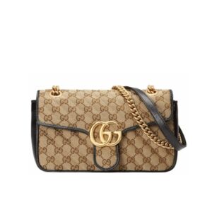Gucci GG Marmont Shoulder Bag Beige And Black 26Cm 443497 HVKEG 9772