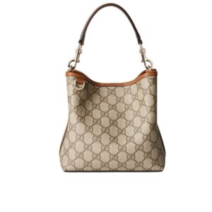 Gucci GG Emblem Mini Bucket Bag Beige And Dark Brown ‎21Cm