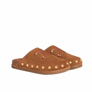 CELINE PITEA CLOG IN SUEDE COGNAC 363013954C 18NC