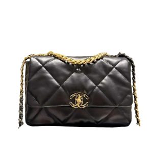 Chanel 19 Flap Bag Shiny Gold And Silver Tone Black 30Cm