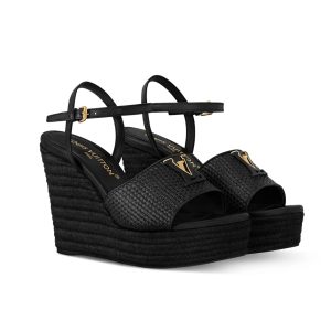 LOUIS VUITTON MARE WEDGE SANDALS BLACK 1AHLLK