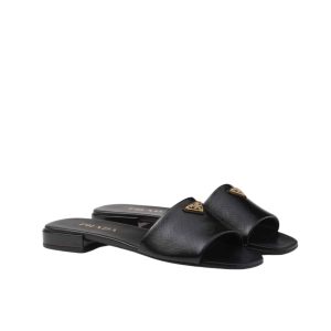 PRADA SAFFIANO PATENT LEATHER SLIDES BLACK 1XX730 3A9S F0002 F 010
