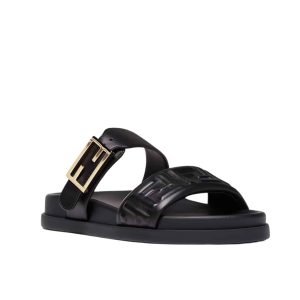FENDI FEEL NAPPA LEATHER SLIDES BLACK 8X8710ABOHF0ABB