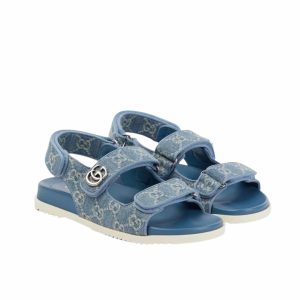 GUCCI DOUBLE G GG DENIM SANDAL DENIM BLUE