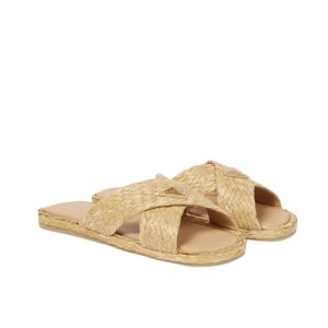 PRADA RAFFIA CRISSCROSS SLIDES NATURAL