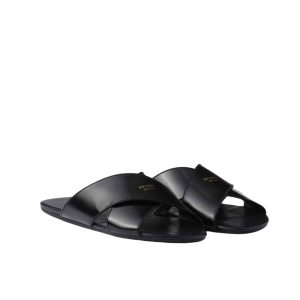PRADA BRUSHED LEATHER SLIDES BLACK 1XX768 055 F0002 F 005