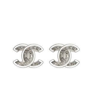 CHANEL STUD EARRINGS SILVER WHITE AND CRYSTAL ABE867 B19263 NADDV