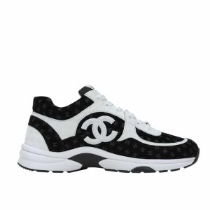 Chanel Printed Suede Calfskin Sneakers White And Black G39230 X56653 94305
