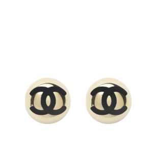 CHANEL STUD EARRINGS GOLD BLACK ABE810 B19198 NACVD