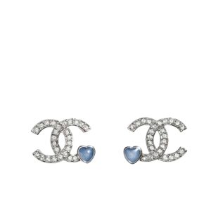 CHANEL STUD EARINGS SILVER BLUE ABF526 B19974 NAFTR
