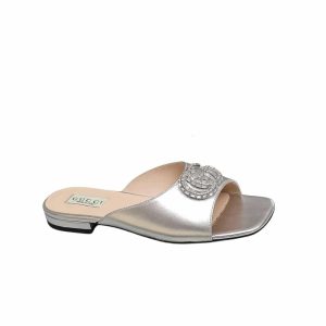 Gucci GG Crystal Slippers Silver