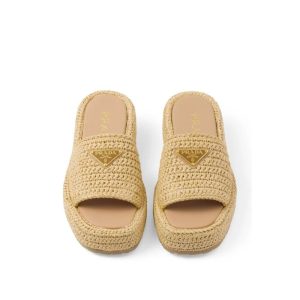 Prada Crochet Flatform Slides Brown