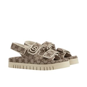 GUCCI WOMEN'S SANDAL WITH DOUBLE G BEIGE 816630 FAD9F 9753