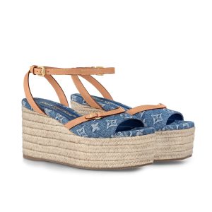 LOUIS VUITTON HELIOS WEDGE SANDAL DENIM BLUE 1ACIZJ