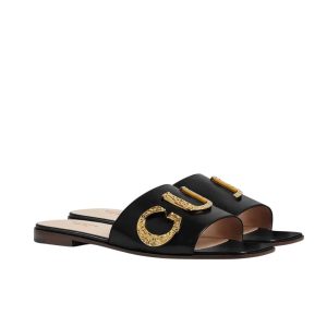 GUCCI WOMEN'S LOGO EMBELLISHED SLIDE SANDALS BLACK