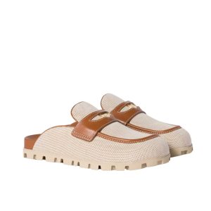 MIUMIU CANVAS AND LEATHER MULES BEIGE 5D377E Q1D F062F F 010