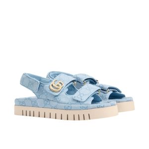 GUCCI WOMEN'S SANDAL WITH DOUBLE G LIGHT BLUE 816630 FAD9G 4956