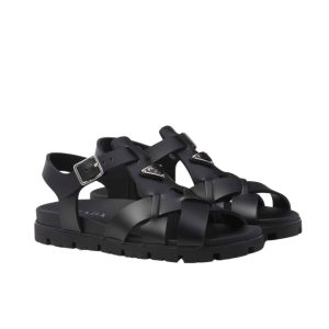 PRADA CRISSCROSS RUBBER SANDALS BLACK 2X3118 3LKK F0002 F G000
