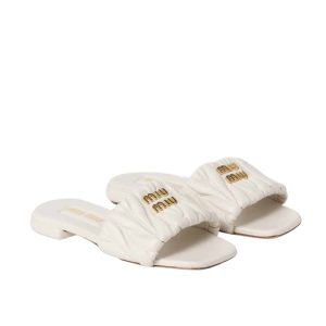 MIUMIU MATELASSÉ NAPPA LEATHER SLIDES WHITE 5XX605 88T F0009 F 010