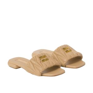 MIUMIU MATELASSÉ NAPPA LEATHER SLIDES SAND BEIGE 5XX605 88T F0036 F 010