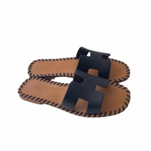 Hermes Oran Sandals Stitching In Black And Brown