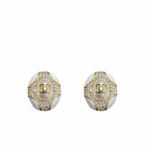CHANEL OVAL CRYSTAL EARRINGS IN GOLD
