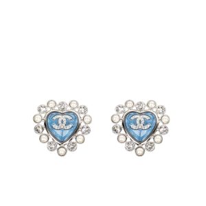 CHANEL HEART MOTIF AND CRYSTAL EARRINGS IN BLUE