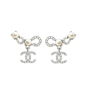 CHANEL EARINGS  PEARLY WHITE AND CRYSTAL SILVER ABF732 B20573 U0937