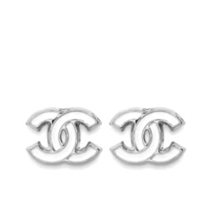 CHANEL 25S EARRINGS WHITE SILVER METAL ABF565 B20465 U0776