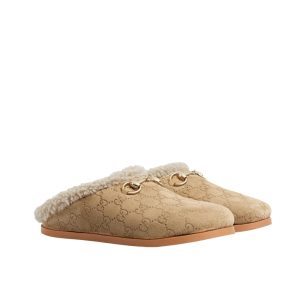 Gucci Women Mule With Horsebit Beige Gg