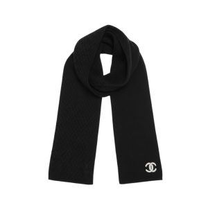 Chanel Cc Logo Patch Cashmere Scarf Black