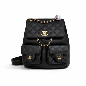 Chanel Mini Backpack Quilted Caviar Leather Black Gold Hardware 21Cm