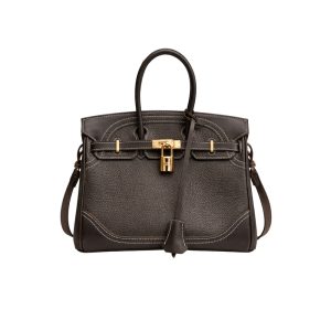 Hermès Birkin Black Pebbled Leather with Gold Lock and Clochette 25cm