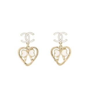 Chanel Metal Enamel Cc Heart Drop Earrings Gold