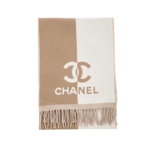 Chanel 24A Half Color Wool Scarf Beige 180Cm