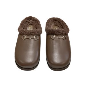 Gucci Women Mule With Horsebit Brown Leather