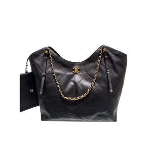 Chanel Medium Shopping Bag And Gold Tone Metal Black 35Cm