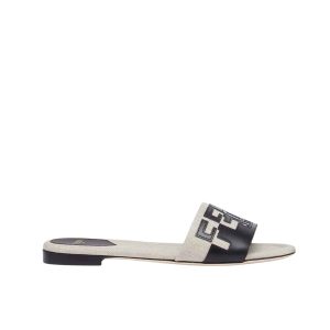 FENDI LOGO BICOLOR FLAT SANDALS WHITE