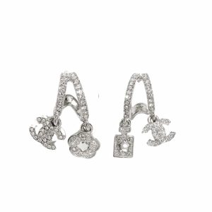 CHANEL PENDANT EARRINGS CRYSTAL SILVER ABF199 B19948 NAFVP