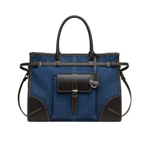 Prada Bonnie Large Denim Handbag Blue Black 38cm