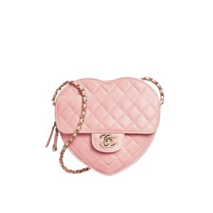 Chanel Heart Bag Gold Tone Metal Light Pink 16Cm