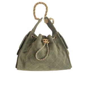 Chanel Small 25 Handbag Gold Tone Metal Khaki 26Cm