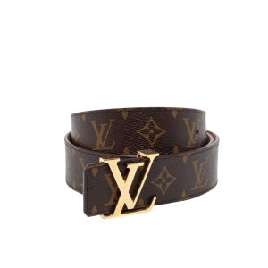 Louis Vuitton Initiales Reversible Monogram Eclipse Canvas Belt Gold Metal 4Cm