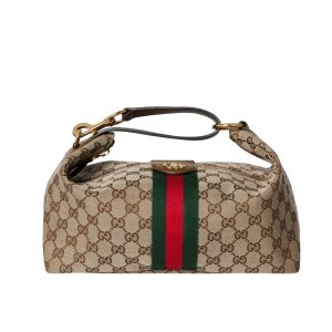 Gucci Vanity Medium Top Handle Bag Beige And Brown GG Canvas 27Cm ‎857799 FAFUF 9870